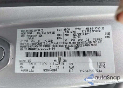2020 Ford Escape S from USA, damaged, VIN 1FMCU0F67LUC04154